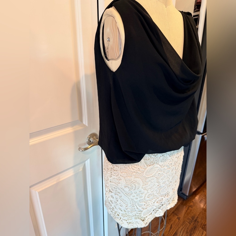 Black Lace Mini Dress Open Back Cowl Neck Cocktail Party S - Picture 3 of 10